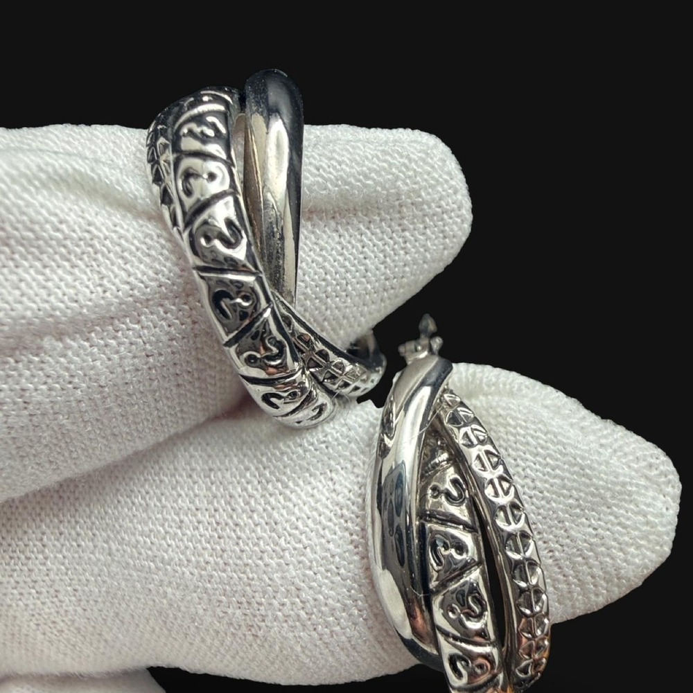 Lia Sophia "Intertwined" Silver Tone Hoop Earrings W/ Intricate Design